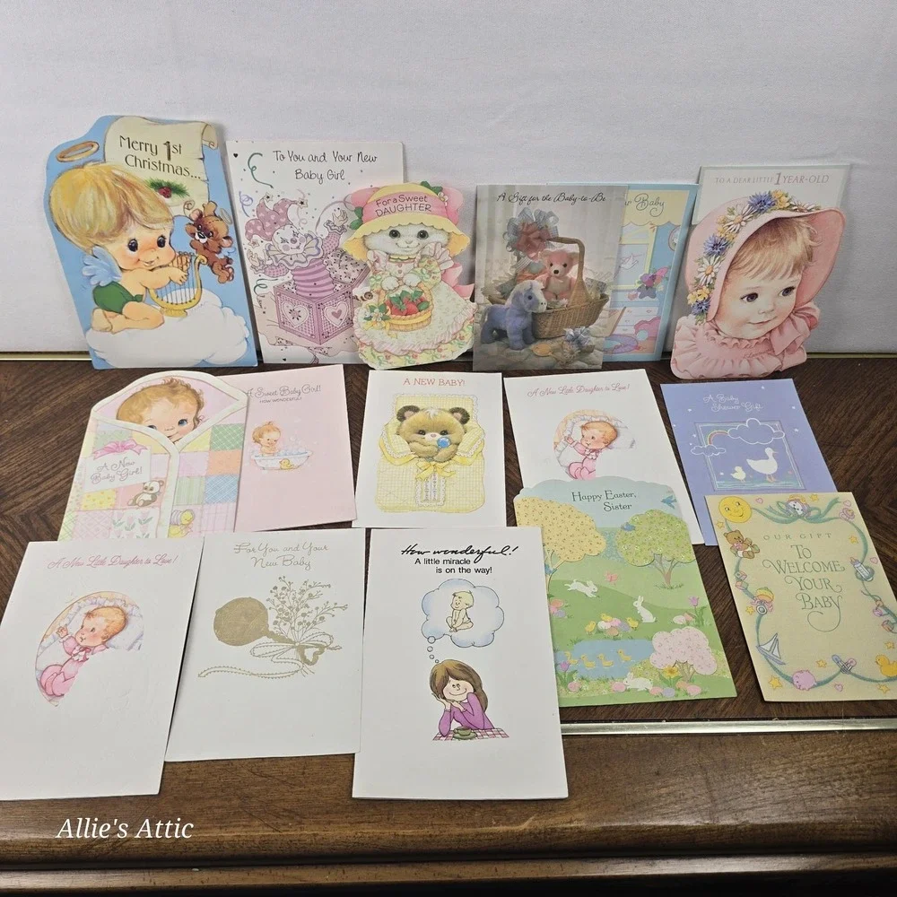 40+‎ Vintage Baby Girls Kids Greeting Cards Shower 80s Ephemera Crafts Used Lot
